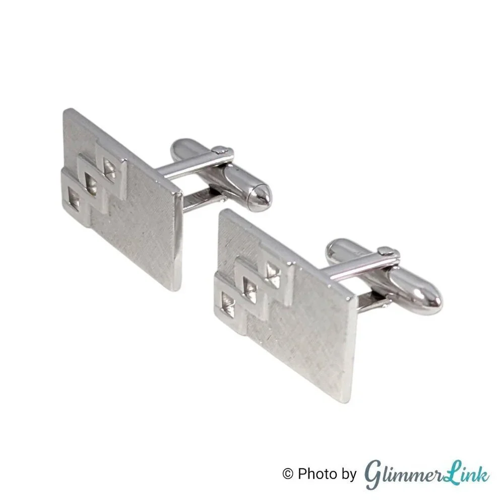 Vintage Swank Silver Tone Modernist Geometric Rectangle Cufflinks